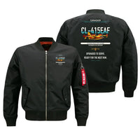 Thumbnail for Canadair CL-415EAF design on black bomber jacket, double-side print