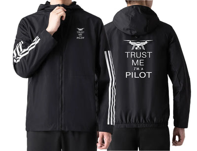 Trust Me I'm a Pilot (Drone) Sport Style aviation design printed on lightweight windproof shell windbreaker.