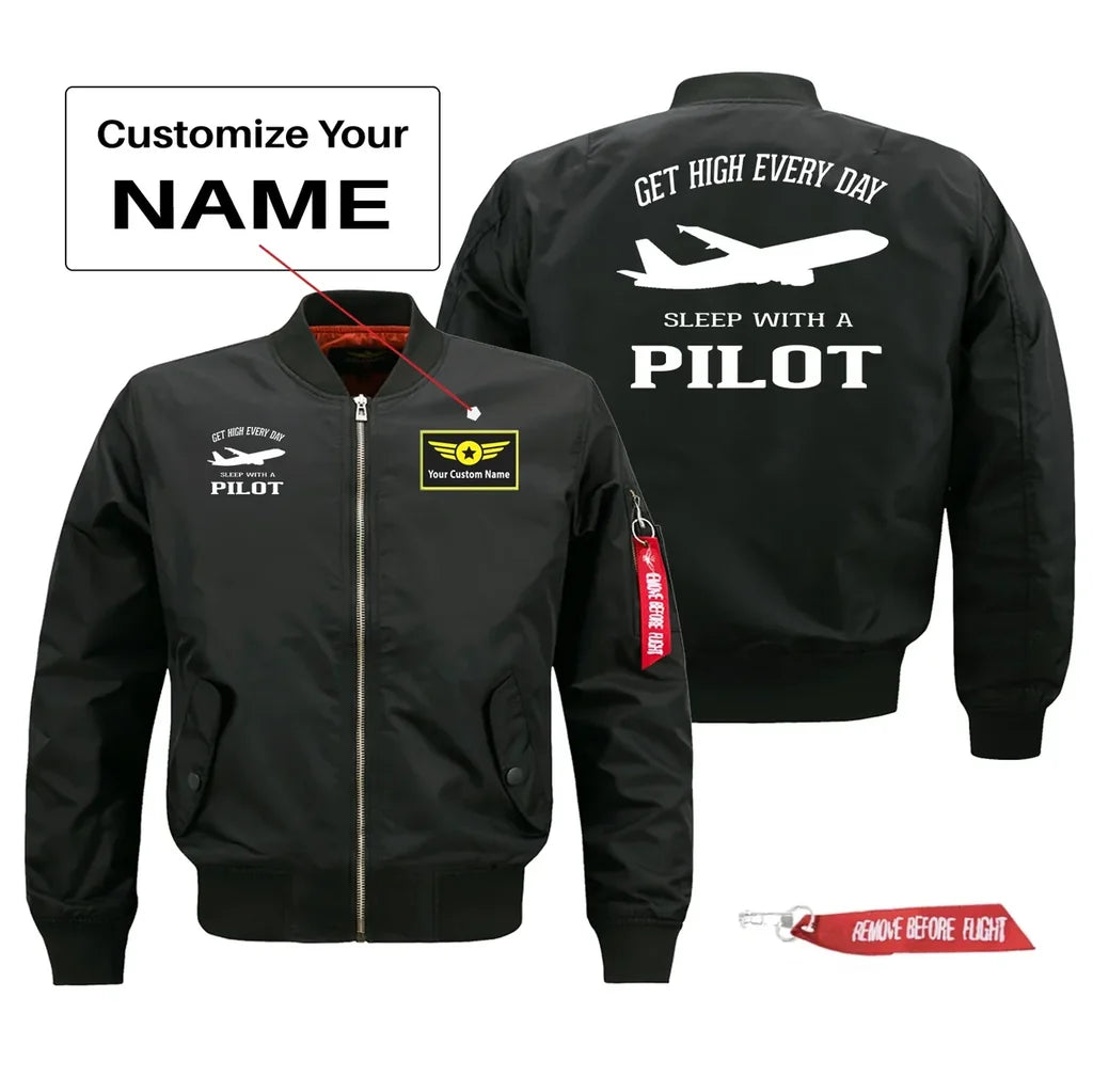 Get High Every Day Sleep With A Pilot Jackets (Customizable) aviation design printed on comfortable shell with classic fit de.