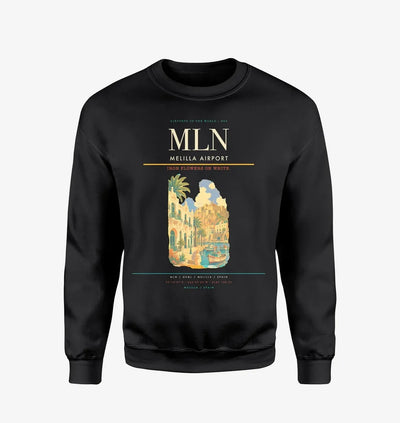 Melilla Airport (MLN) design on black sweatshirt