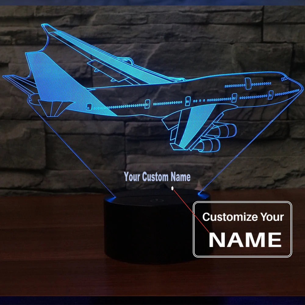 Turning Boeing 747 aviation themed 3D night lamp, premium acrylic with LED.