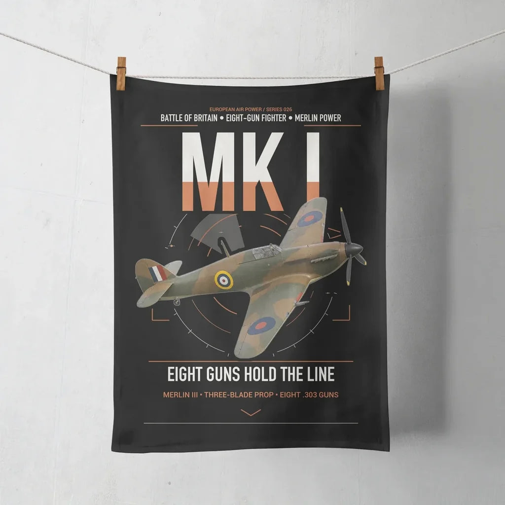 Hawker Hurricane Mk I design on black towel