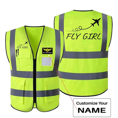 Just Fly It & Fly Girl aviation design printed on high-visibility reflective fabric reflective vest.