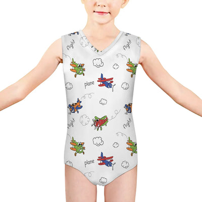 Colorful Cartoon Planes aviation print on kids quick-dry fabric swimsuit.