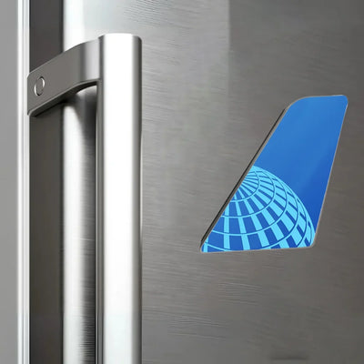 United Airlines aviation design tail magnet in 3D metal with magnetic back.
