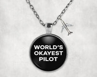 Thumbnail for Side view of World's Okayest aviation necklace in stainless steel, polished finish.
