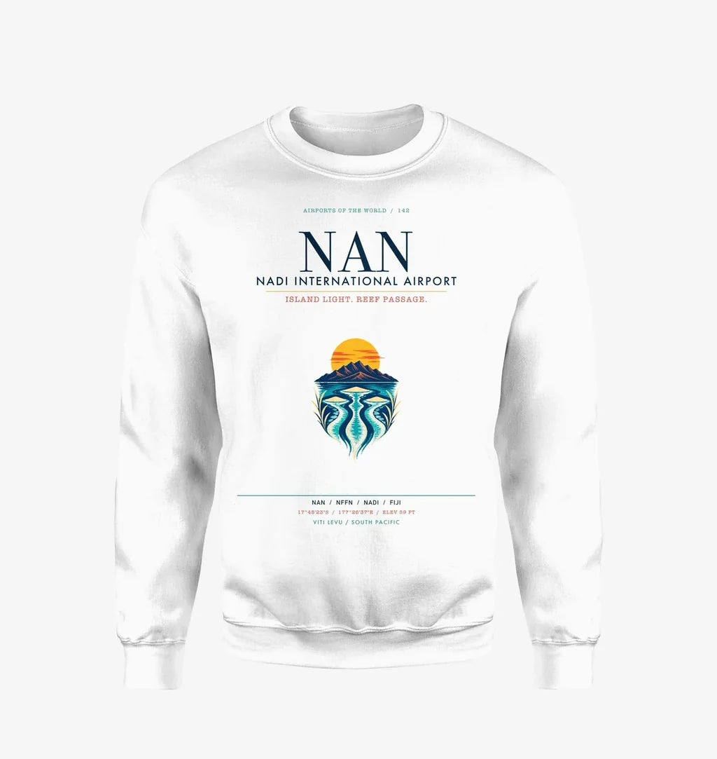 Nadi International Airport (NAN) design on white sweatshirt