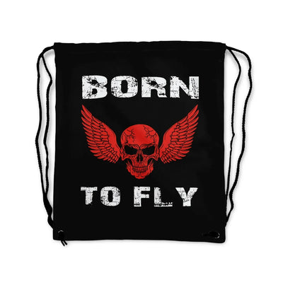 Born To Fly SKELETON aviation print drawstring bag, lightweight polyester.