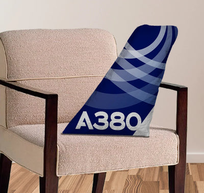 Airbus A380 aviation design on soft polyester filling aircraft tail pillow.
