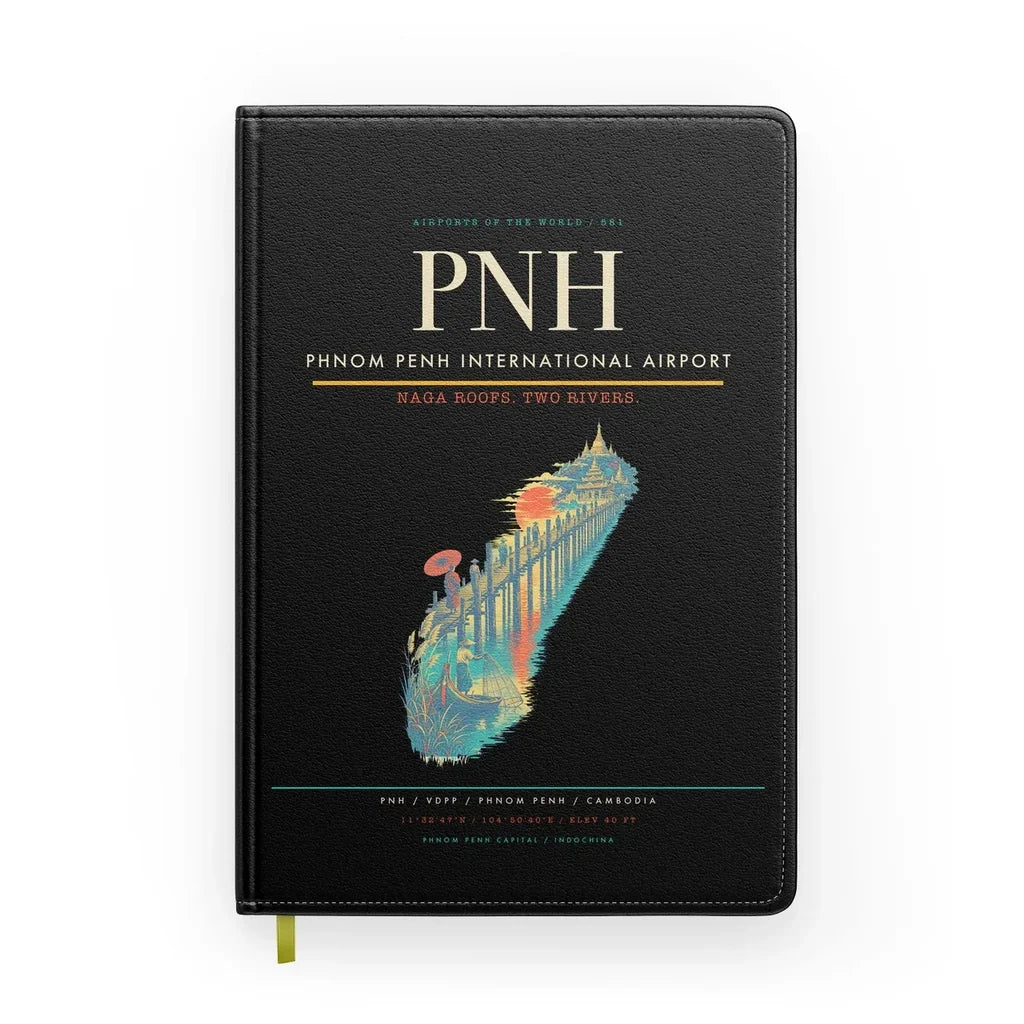 Phnom Penh International Airport (PNH) design on black notebook
