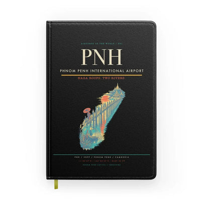 Phnom Penh International Airport (PNH) design on black notebook
