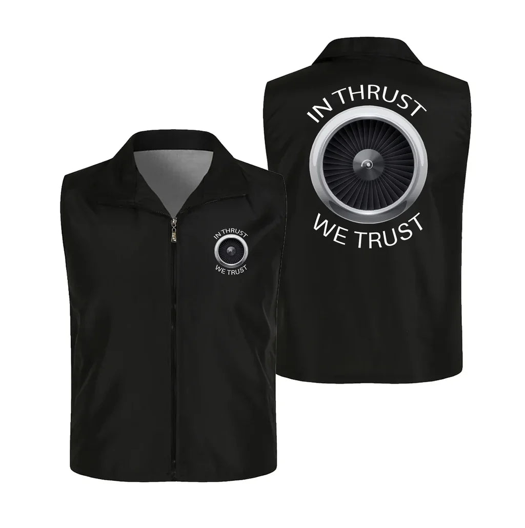 In Thrust We Trust Thin Style aviation design printed on lightweight shell with sleeveless design thin vest.
