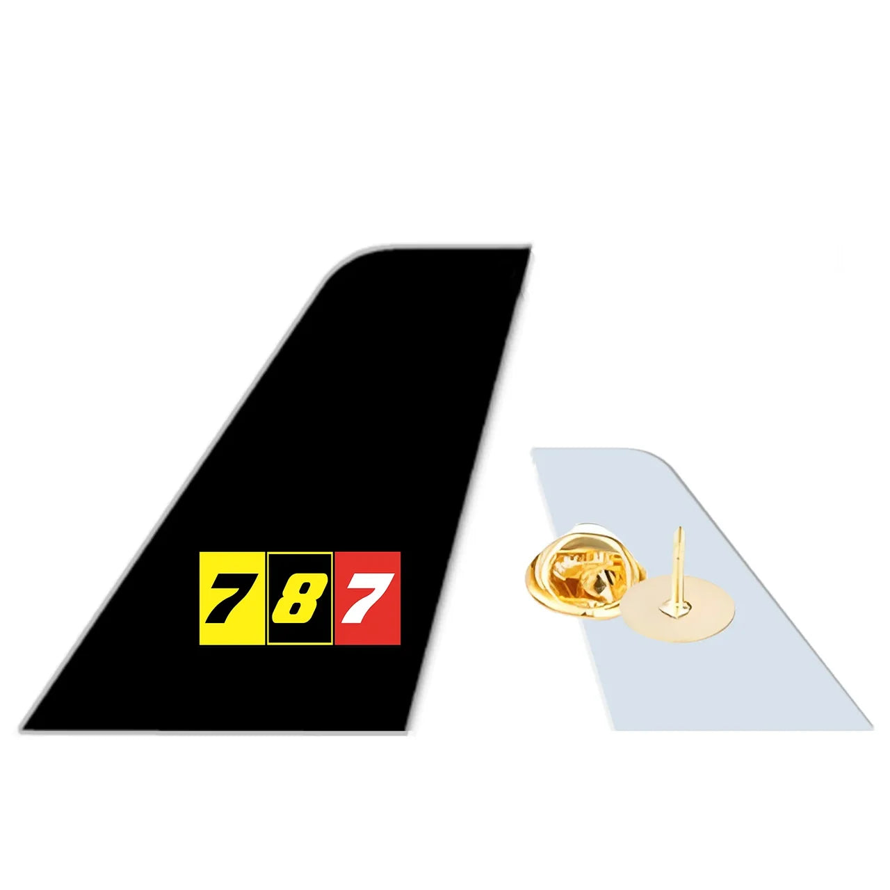 Flat Colourful 787 aviation design tail-shape badge pin in polished alloy.