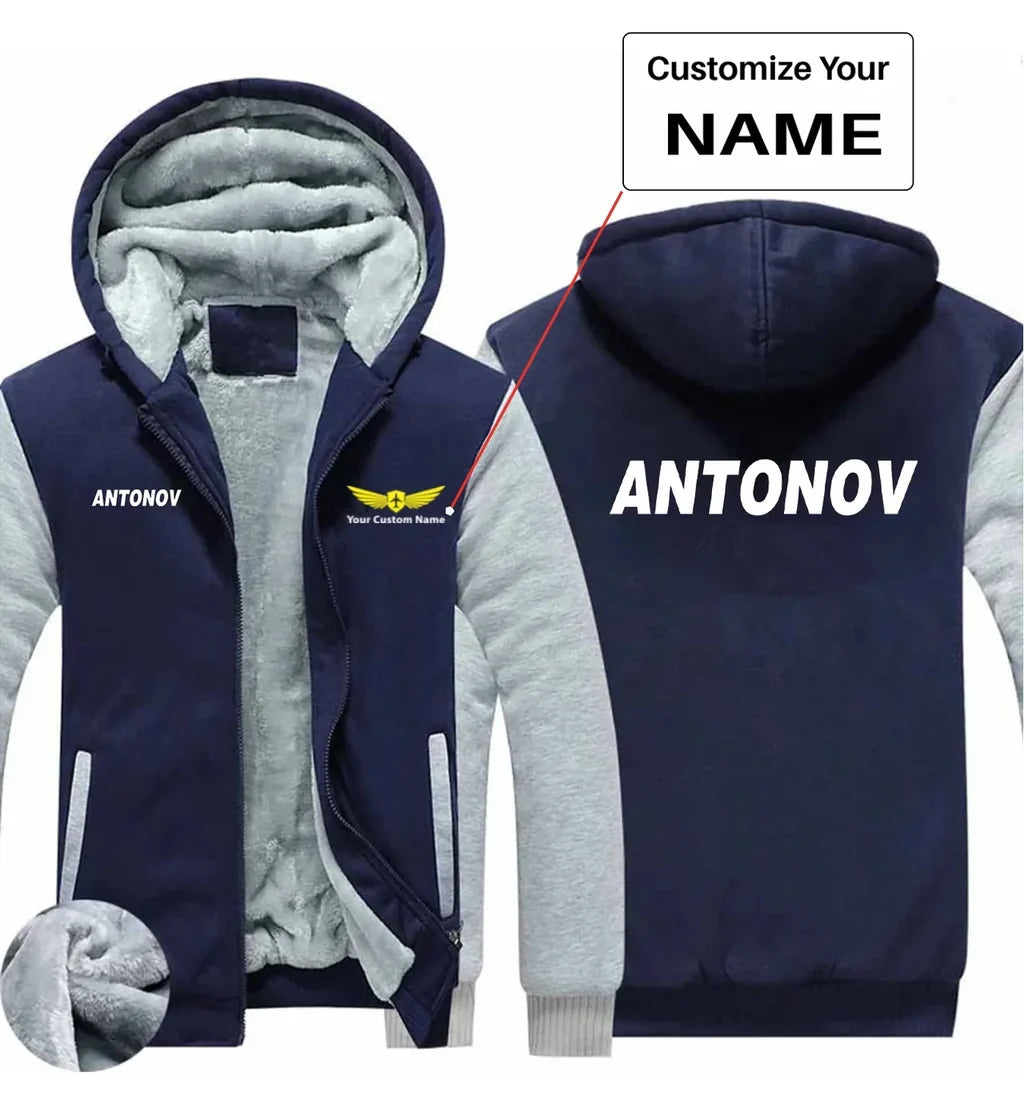 Antonov & Text aviation design printed on soft cotton blend zipped sweatshirt.