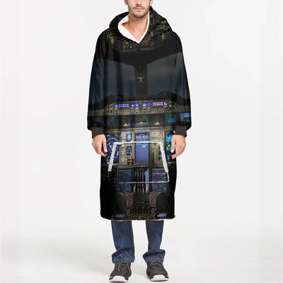 Airbus A380 Cockpit aviation design on soft fleece blanket hoodie.