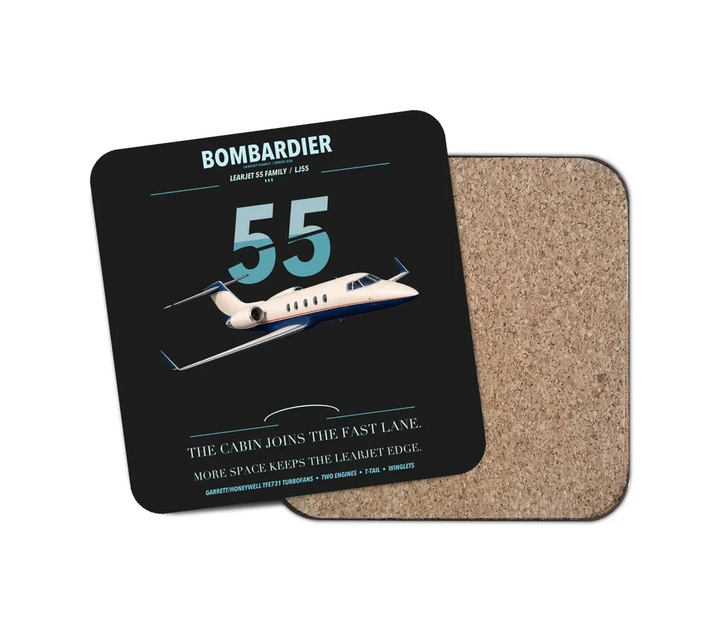 Bombardier Learjet 55 design on black 1 piece coaster