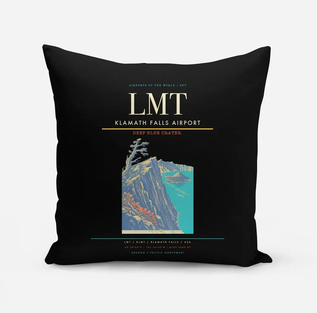 Klamath Falls Airport (LMT) design on black pillow