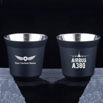 Airbus A380 & Plane aviation design on double-wall coffee mug, vacuum-insulated double-wall.