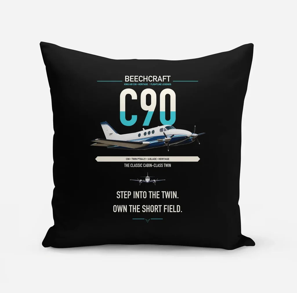 Beechcraft King Air C90 design on black pillow