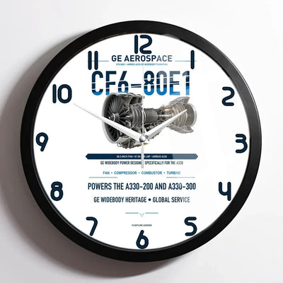 CF6-80E1 design on white framed wall clock