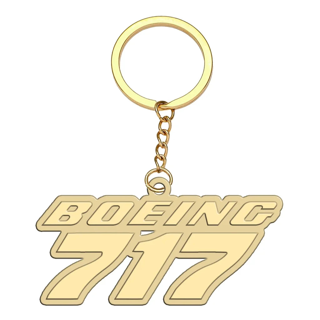 Boeing 717 & Text aviation hollow key chain in polished alloy.