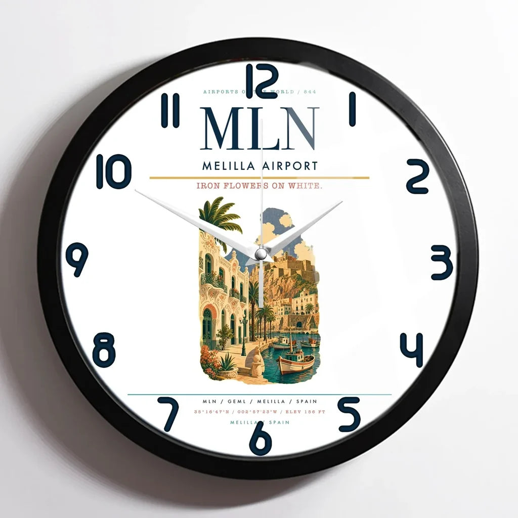 Melilla Airport (MLN) design on white framed wall clock