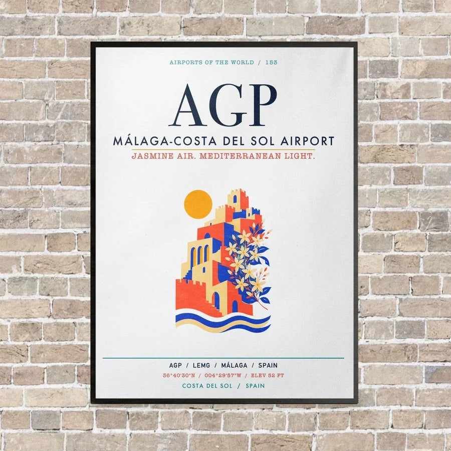 Malaga-Costa del Sol Airport AGP vertical canvas print - framed - white background