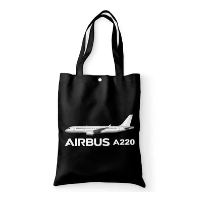 The Airbus A220 aviation design tote bag, canvas construction.
