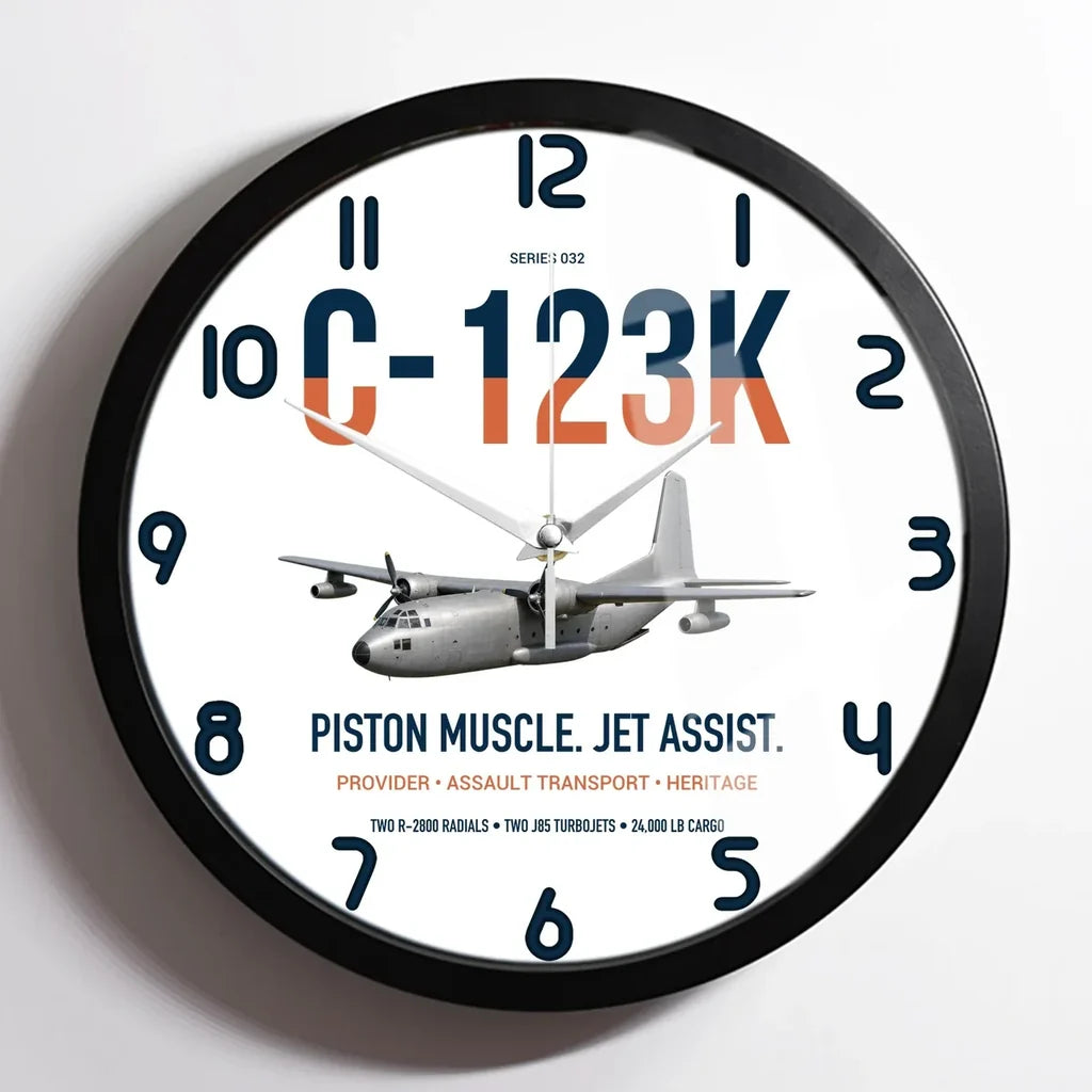 C-123K Provider design on white framed wall clock