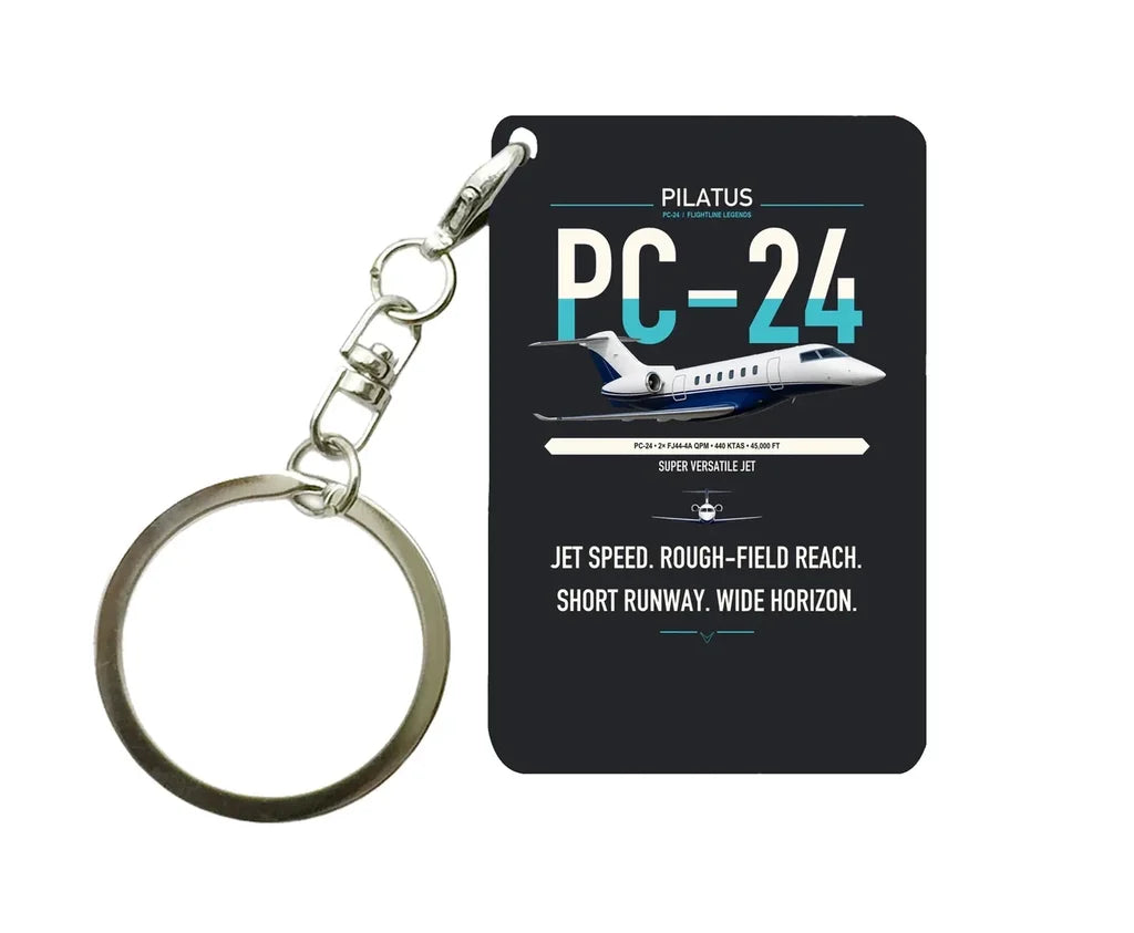 Pilatus PC-24 design on black designed key chain, double-side print