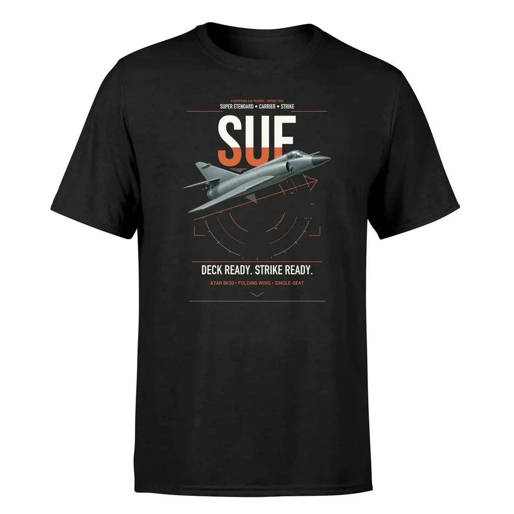 Dassault Super Étendard design on black t-shirt, single-side print