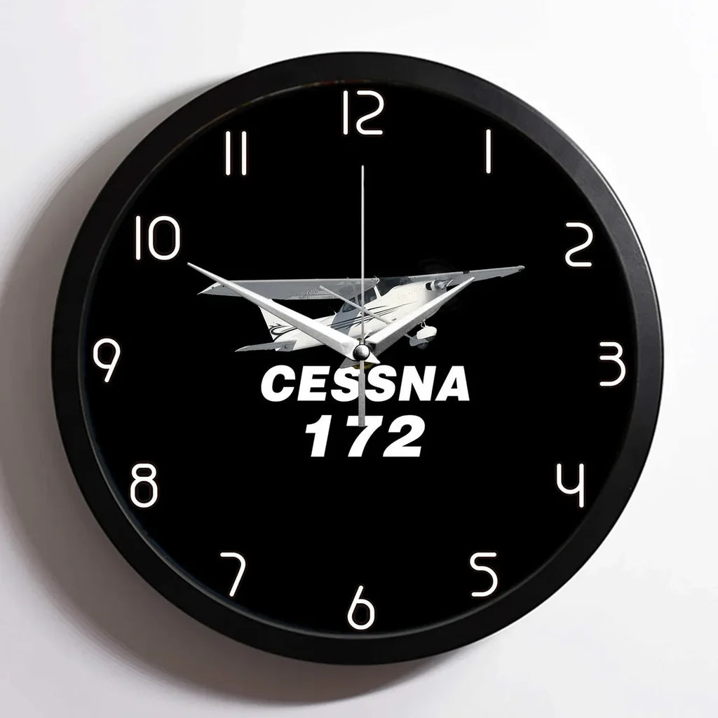 The Cessna 172 aviation design on premium wood and metal wall clock.