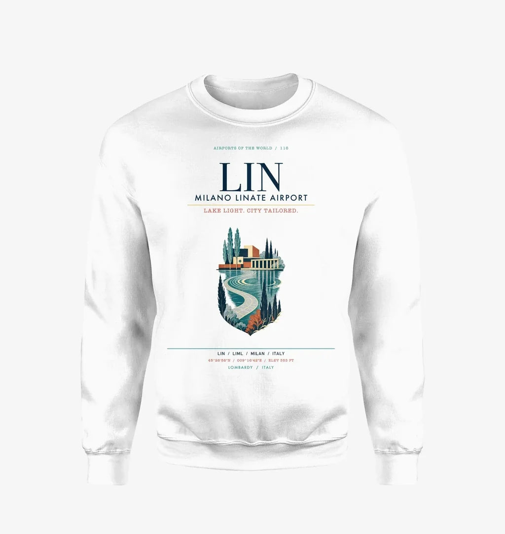 Milano Linate Airport (LIN) design on white sweatshirt
