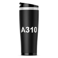 Thumbnail for Airbus A310 Flat Text aviation design on travel mug no-holder, insulated double-wall.