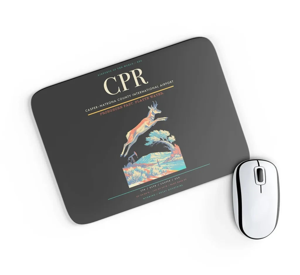 Casper–Natrona County International Airport (CPR) design on black rectangle mouse pad