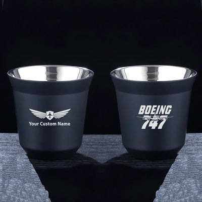 Amazing Boeing 747 aviation design on double-wall coffee mug, vacuum-insulated double-wall.