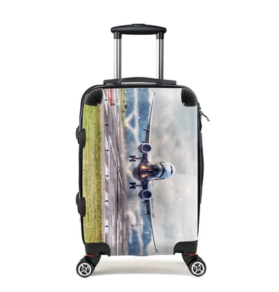 Departing Boeing 737 Cabin Size aviation luggage in durable shell.
