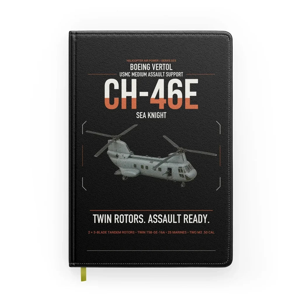 Boeing Vertol CH-46E Sea Knight design on black notebook