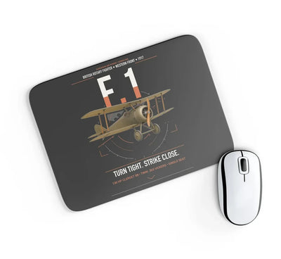 Sopwith Camel F.1 design on black rectangle mouse pad