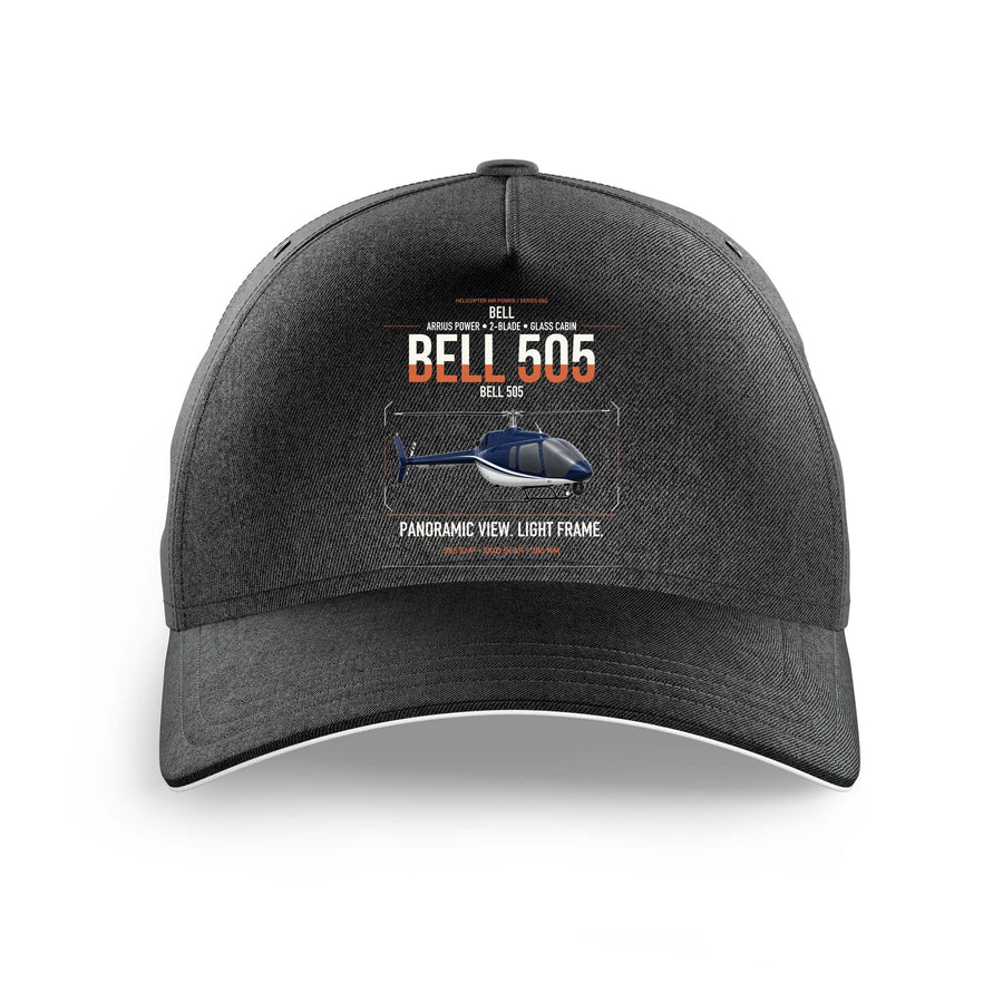 Bell 505 design on black printed hat