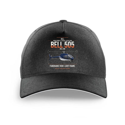 Bell 505 design on black printed hat