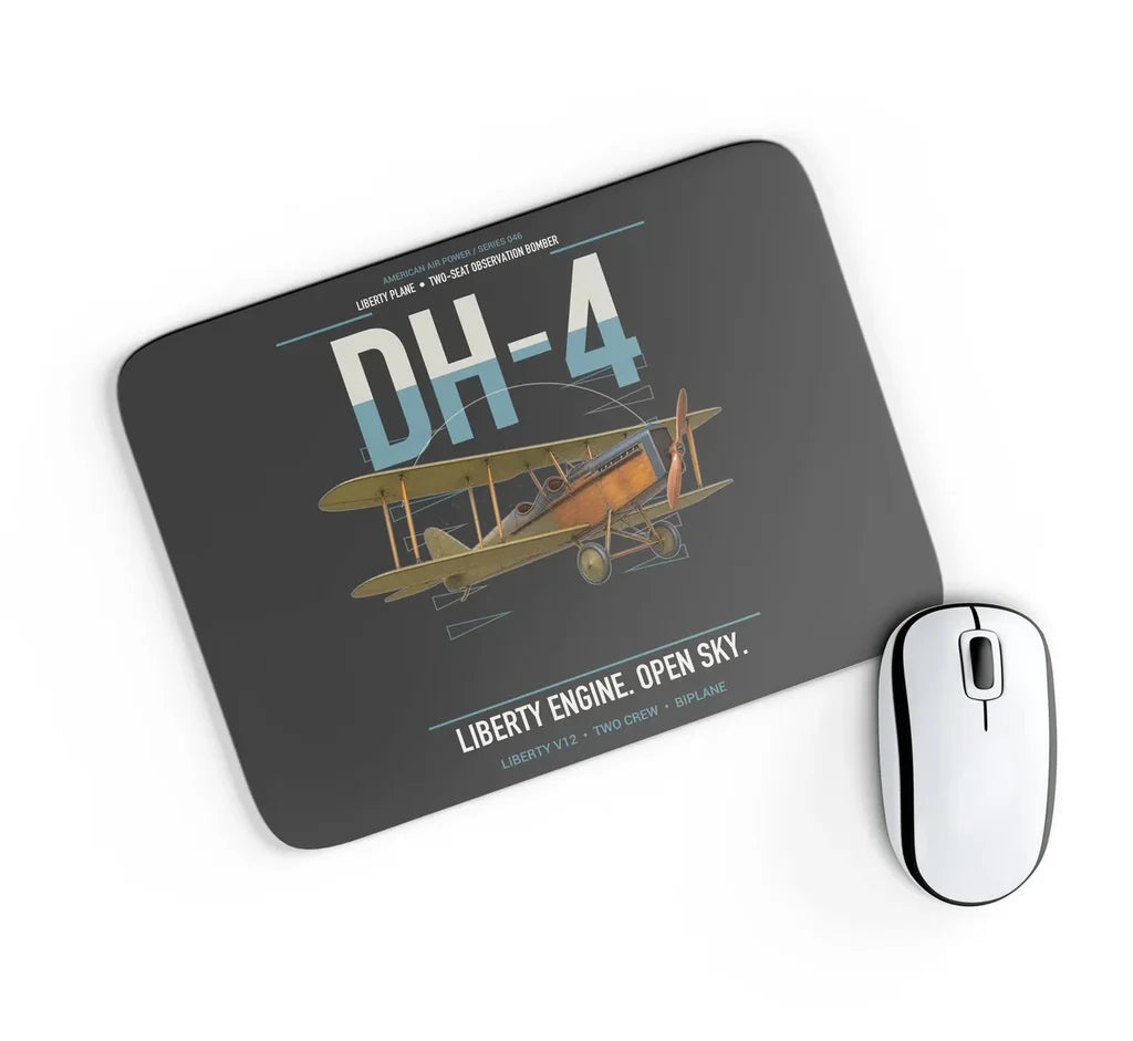 Airco DH-4 Liberty Plane design on black rectangle mouse pad