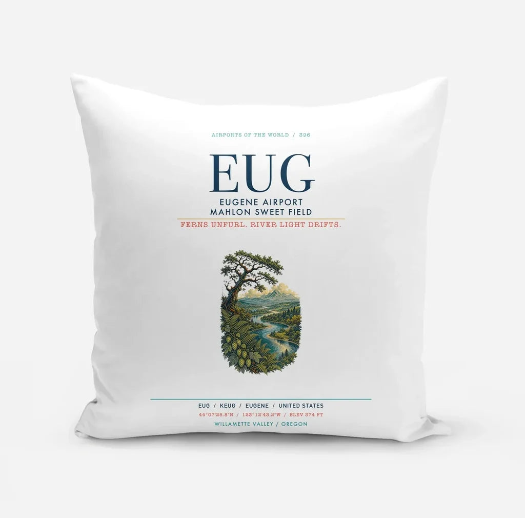 Eugene Airport Mahlon Sweet Field (EUG) design on white pillow