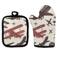 Thumbnail for Vintage & Jumbo Airplanes Kitchen Glove & Holder aviation design on durable fabric with insulated lining kitchen glove holder.