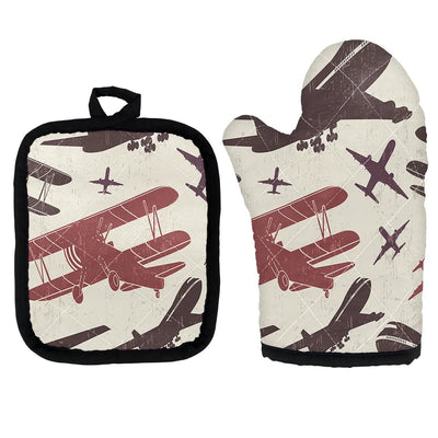 Vintage & Jumbo Airplanes Kitchen Glove & Holder aviation design on durable fabric with insulated lining kitchen glove holder.