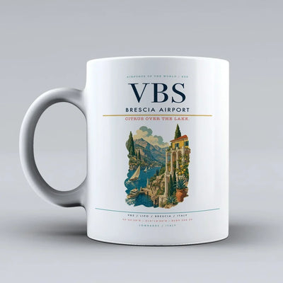 Brescia Airport (VBS) airport code design on white ceramic mug