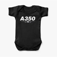 Thumbnail for Super Airbus A350 aviation print on kids gentle cotton bodysuit.