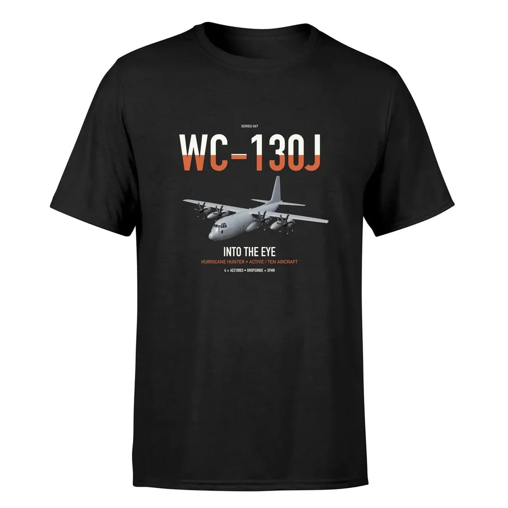 WC-130J Hurricane Hunter design on black double-side t-shirt, single-side print