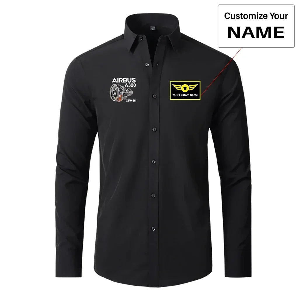 Airbus A320 & CFM56 Engine aviation design printed on soft cotton long-sleeve 2D shirt.