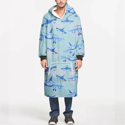 Super Funny Airplanes aviation design on soft fleece blanket hoodie.